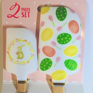 2 Easter Eggs Silicone Spatulas Pink Tulips Bunny